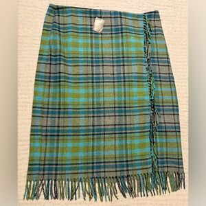NWT J. Jill Size 14 Pencil Skirt Plaid Fringe Green & Blue Wool Blend